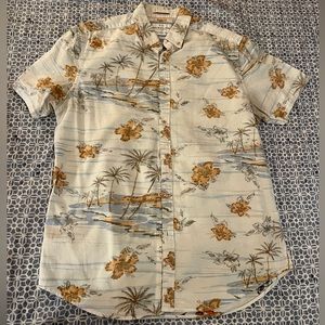 Denim and flower button down Hawaiian beach theme